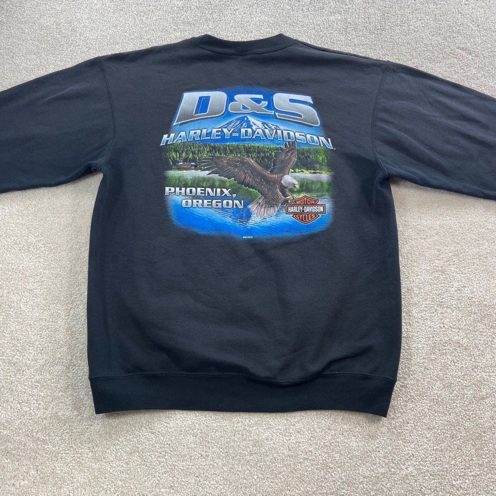 Harley-Davidson Sweatshirt Mens L Black Phoenix Oregon Eagle Graphic Distressed
